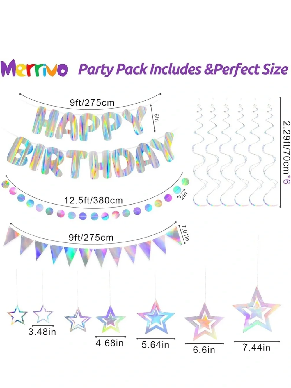 Holographic 'Happy Birthday' Banner and Hanging Star Party Decorations